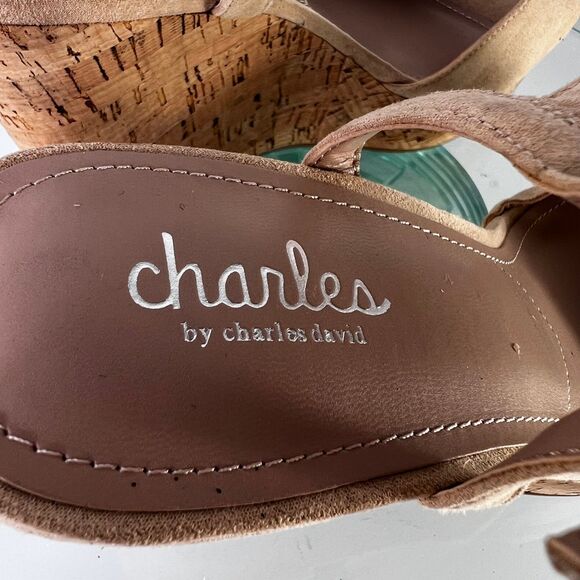 Charles by Charles David Lambert Wedge Sandals Nude Faux Suede Cork - Picture 6 of 9